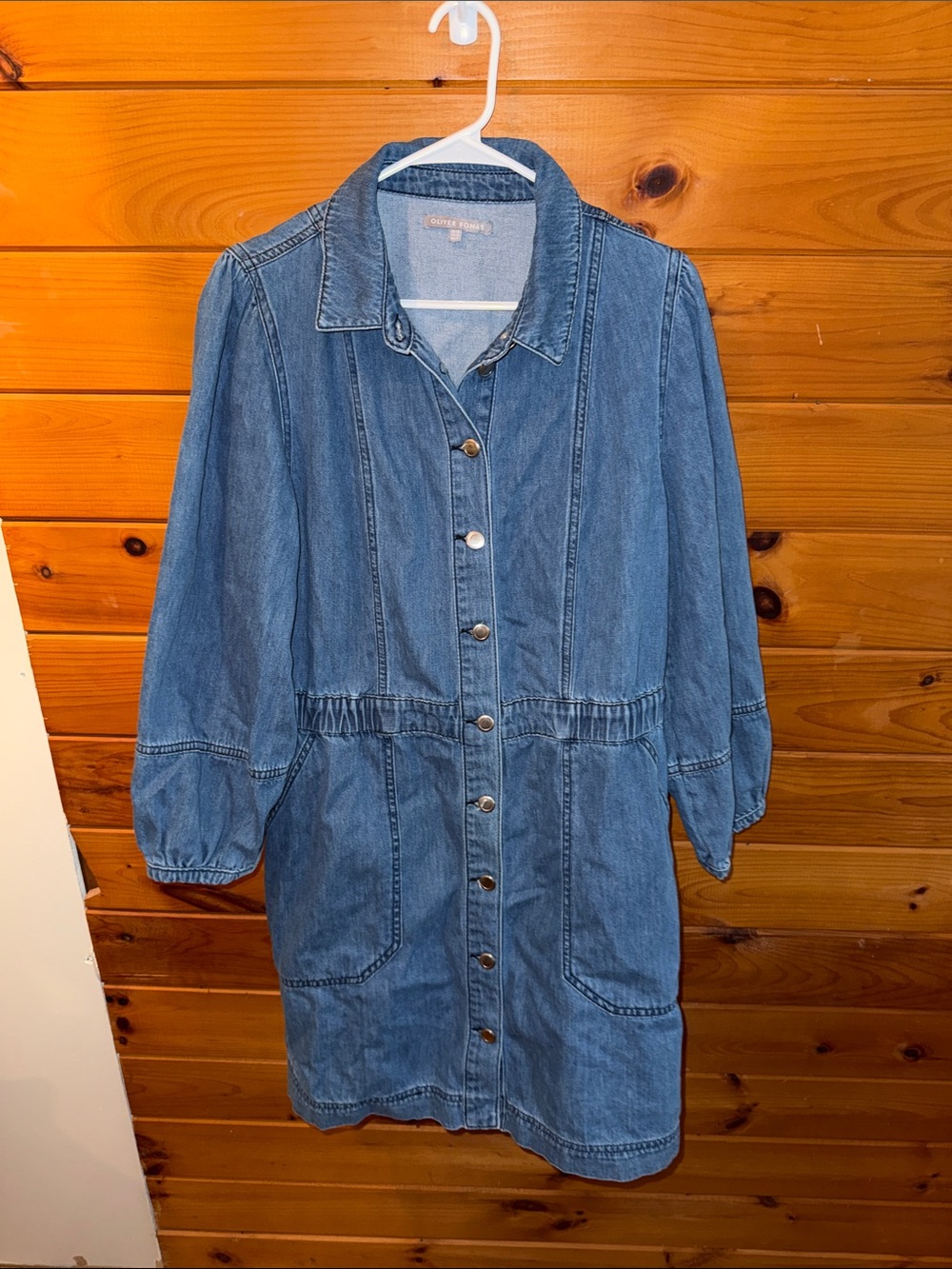 Denim Button-Front Midi Dress in Blue